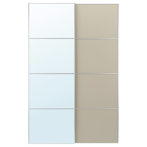 AULI / MEHAMN Pair of sliding doors, aluminium mirror glass/double sided grey-beige, 150x236 cm