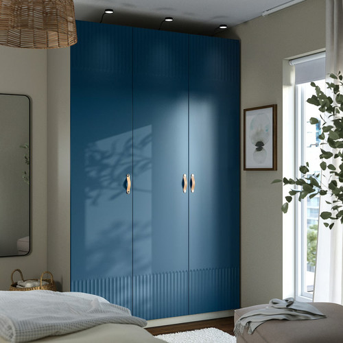 PAX / FYRUDDEN Wardrobe combination, grey-beige/blue, 150x60x236 cm