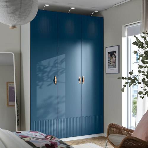 PAX / FYRUDDEN Wardrobe combination, white/blue, 150x60x236 cm
