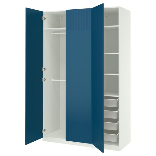 PAX / FYRUDDEN Wardrobe combination, white/blue, 150x58x236 cm