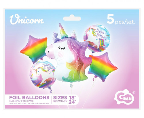 Birthday Foil Balloon Set Unicorn 5pcs