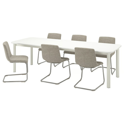 LUSTEBO/STRANDTORP Table and 6 chairs, white chrome-plated/Viarp beige/brown, 150/260 cm