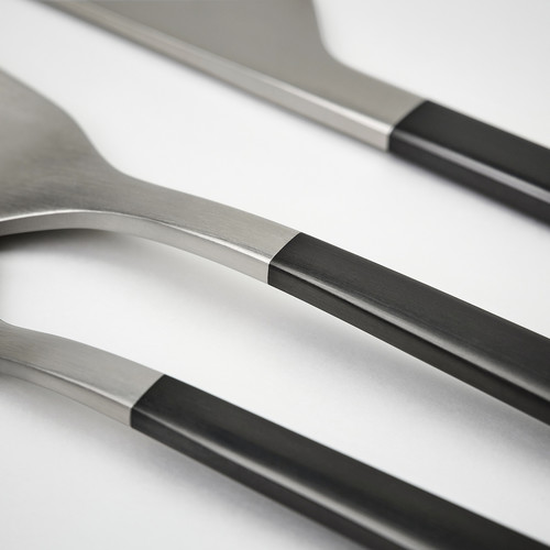 LÖFTESRIK 24-piece cutlery set, black/stainless steel satin