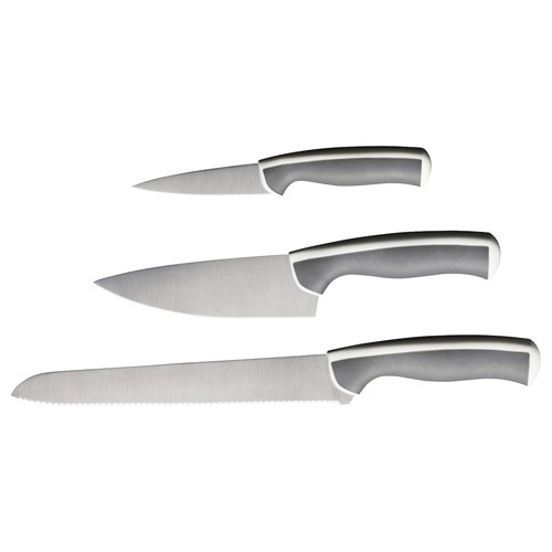 ÄNDLIG 3-piece knife set, light grey, white