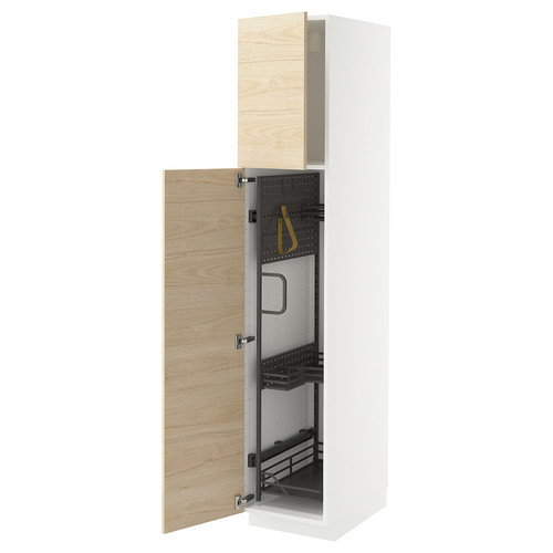 METOD High cabinet with cleaning interior, white/Askersund light ash effect, 40x60x200 cm