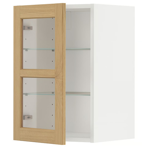 METOD Wall cabinet w shelves/glass door, white/Forsbacka oak, 40x60 cm