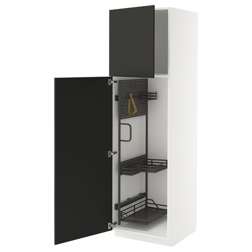 METOD High cabinet with cleaning interior, white/Nickebo matt anthracite, 60x60x200 cm