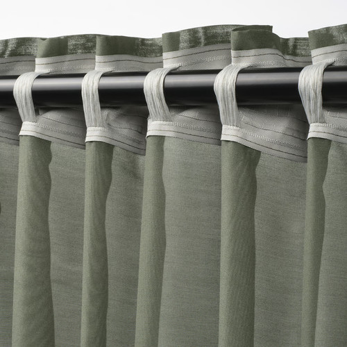 STENFRÖ Sheer curtains, 1 pair, green/with heading tape, 145x300 cm