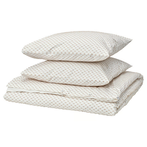 BANDKNIPPE Duvet cover and 2 pillowcases, white/beige, 200x200/50x60 cm