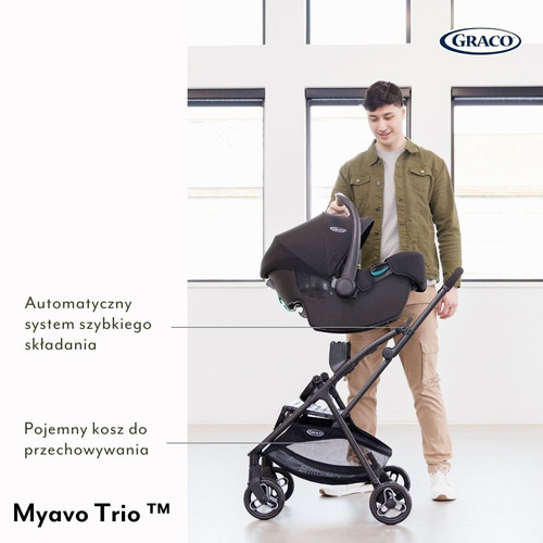 Graco MyAvo Trio 3in1 Travel System - Stroller with Carrycot and Infant Car Seat, Midnight