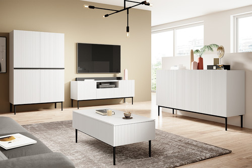 Three-Door Cabinet Nicole 150cm, matt white/black legs