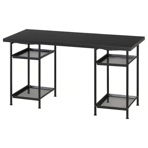 LAGKAPTEN / SPÄND Desk, black-brown/black, 140x60 cm