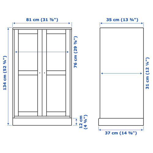 HAVSTA Glass-door cabinet with plinth, grey-beige/clear glass, 81x37x134 cm