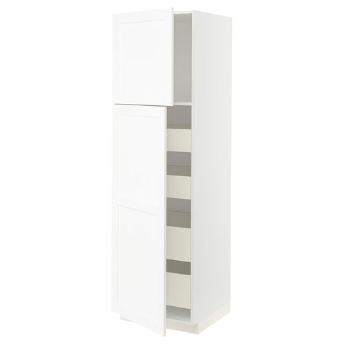 METOD / MAXIMERA Hi cab w 2 doors/4 drawers, white Enköping/white wood effect, 60x60x200 cm