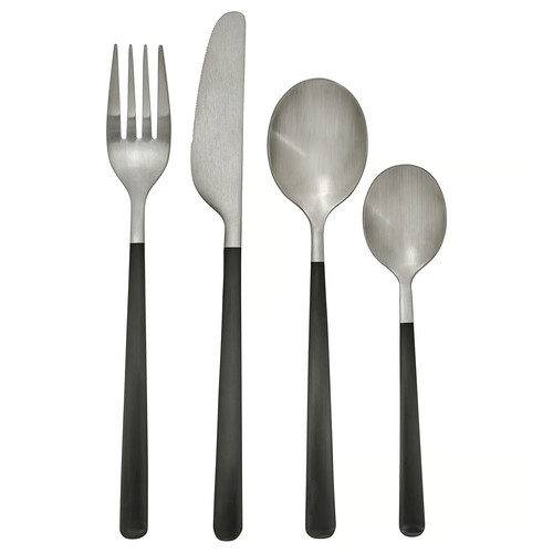 LÖFTESRIK 24-piece cutlery set, black/stainless steel satin