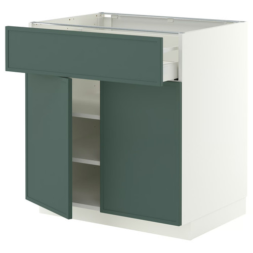 METOD/MAXIMERA Base cabinet with drawer/2 doors, white/Aspudden dark grey-green, 80x60 cm