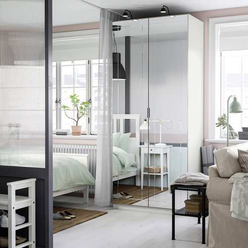 PAX / KAMMARTORP Wardrobe combination, white mirror glass/grey, 100x60x236 cm
