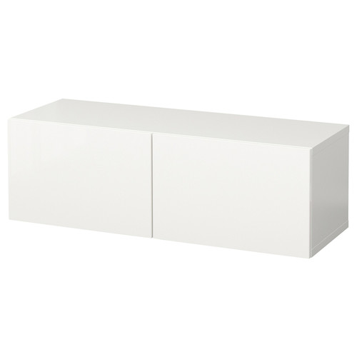 BESTÅ Wall-mounted cabinet combination, white/Selsviken white, 120x42x38 cm