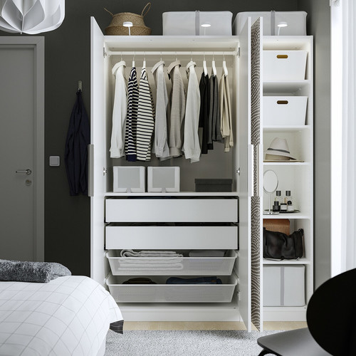 PAX / MISTUDDEN Wardrobe combination, white/grey patterned, 150x60x201 cm