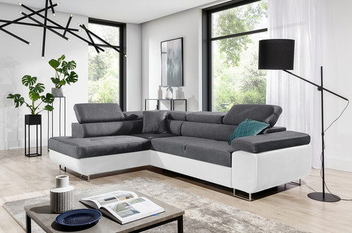 Corner Sofa-Bed Left Annabelle Sawana 5/Madryt 120, white/grey