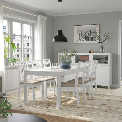 EKEDALEN / EKEDALEN Table and 6 chairs, white/Hakebo beige, 180/240 cm