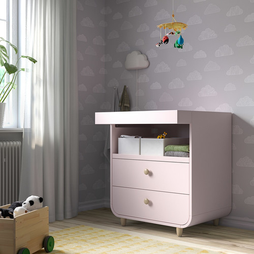 MYLLRA Changing table with drawers, pale pink