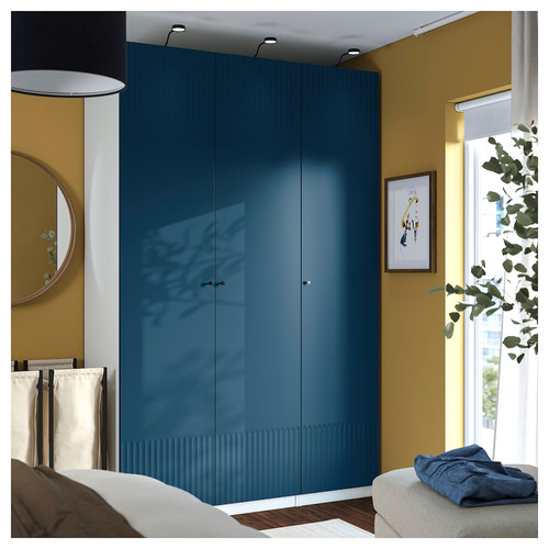 PAX / FYRUDDEN Wardrobe combination, white/blue, 150x60x236 cm