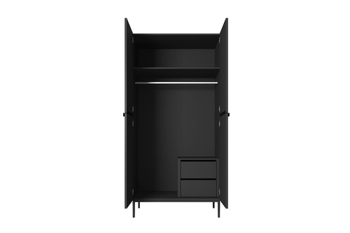 Wardrobe Nicole with Drawer Unit 100 cm, matt black, black legs