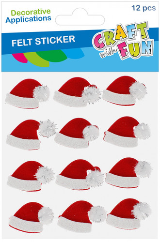 Self-Adhesive Felt Santa Hat Decorations, Red/White, 12 pcs
