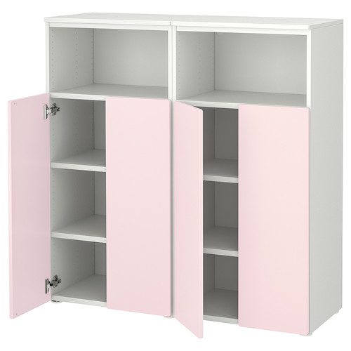SMÅSTAD / PLATSA Storage combination, white/pale pink with 2 shelves, 120x42x123 cm