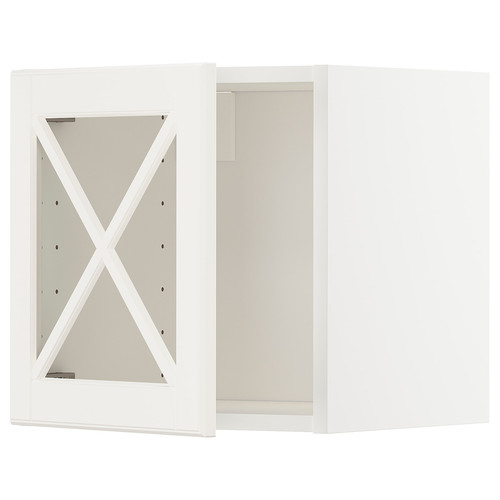 METOD Wall cabinet w glass door/crossbar., white/Bodbyn off-white, 40x40 cm
