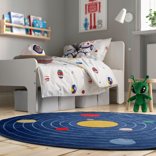 AFTONSPARV Rug, space rounded/blue, 133 cm