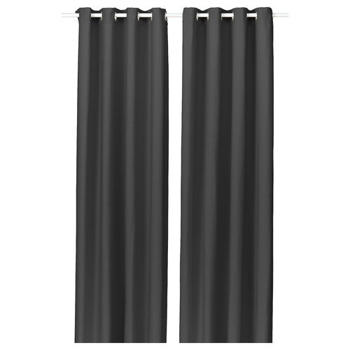 GINSTMOTT Curtains, 1 pair, dark grey/with eyelets, 145x300 cm
