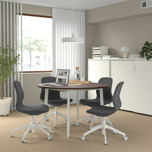 MITTZON Conference table, round walnut veneer/white, 120x75 cm