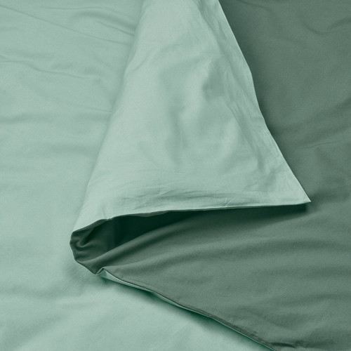 STRANDTALL Duvet cover and pillowcase, grey-green/dark green, 150x200/50x60 cm