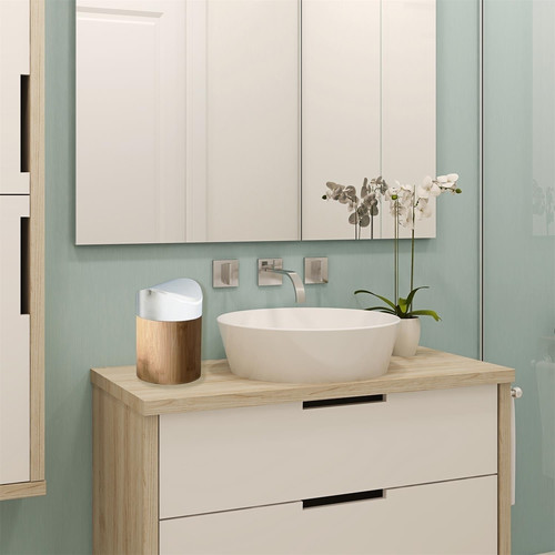 Mini Bamboo Wood Bin, white
