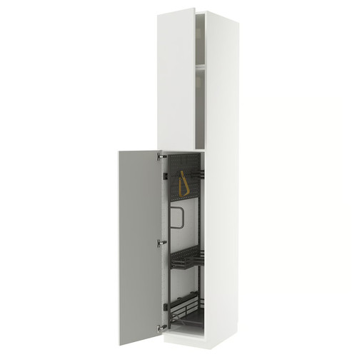 METOD High cabinet with cleaning interior, white/Ringhult light grey, 40x60x240 cm