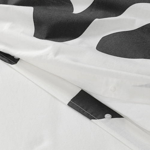 KLIPPBRÄCKA Duvet cover and 2 pillowcases, white/black, 200x200/50x60 cm