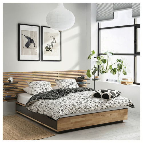 MANDAL Bed frame with headboard, birch/grey, 160x200 cm