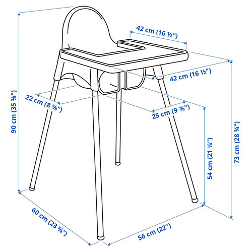 ANTILOP Highchair with tray, white/white