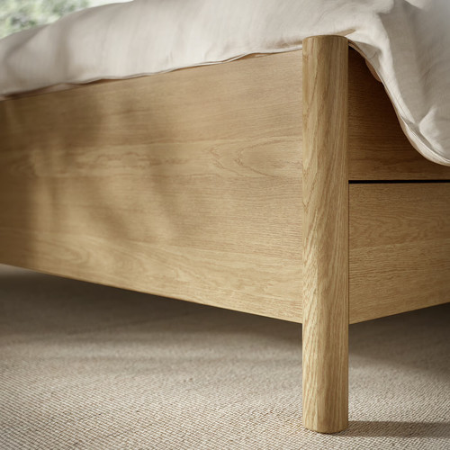 TONSTAD Bed frame with storage, oak veneer/Leirsund, 160x200 cm