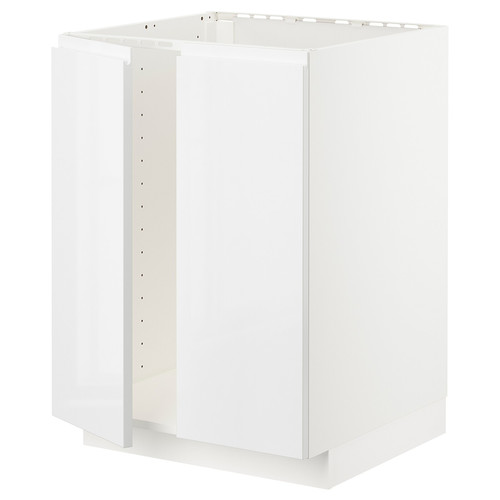 METOD Base cabinet for sink + 2 doors, white/Voxtorp high-gloss/white, 60x60 cm