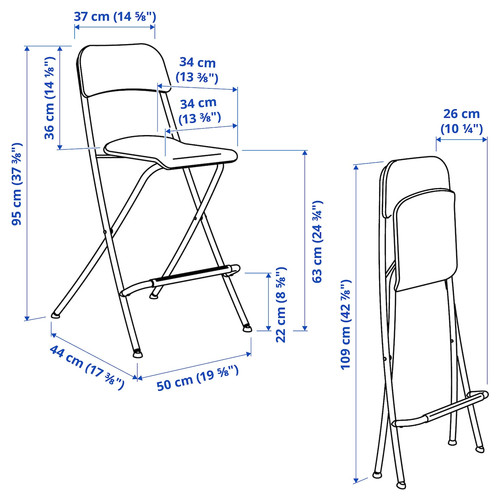 FRANKLIN Bar stool with backrest, foldable, white/white, 63 cm