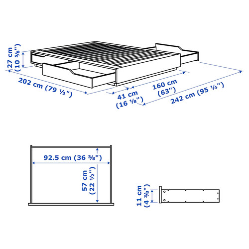 MANDAL Bed frame with storage, birch/white, 160x202 cm