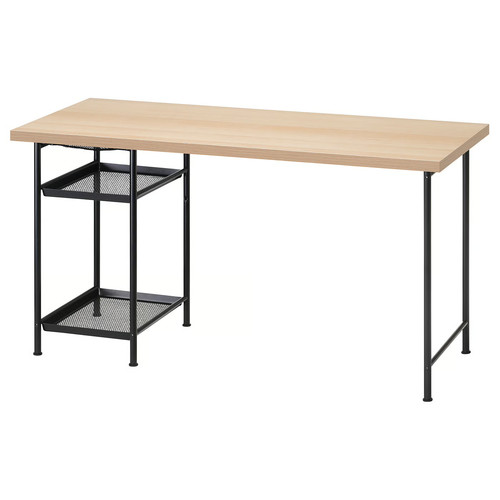 LAGKAPTEN / SPÄND Desk, white stained oak effect/black, 140x60 cm