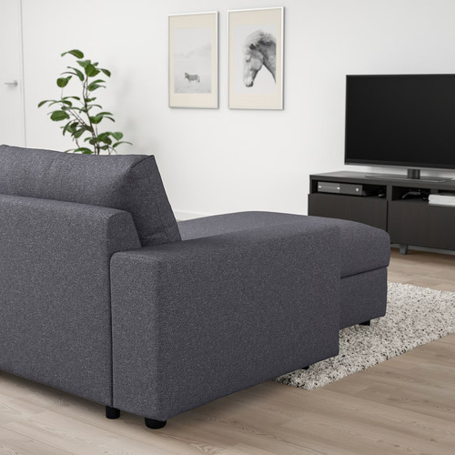 VIMLE Crnr sofa-bed, 5-seat w chaise lng, with wide armrests/Gunnared medium grey