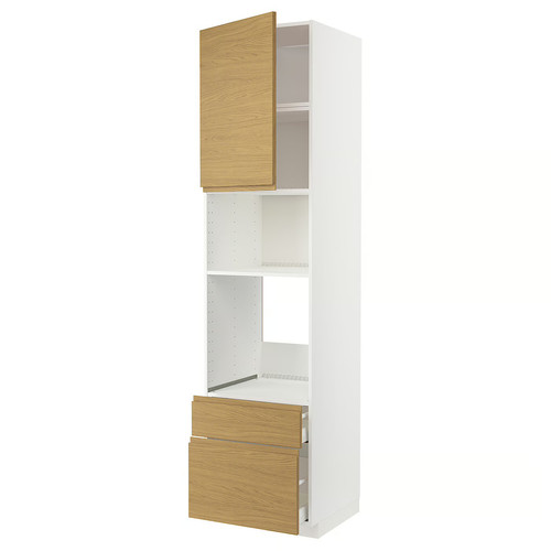 METOD / MAXIMERA High cab f oven/micro w dr/2 drwrs, white/Voxtorp oak effect, 60x60x240 cm