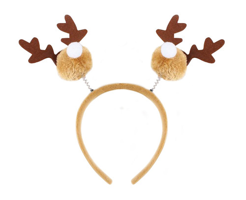 Happy Reindeer Christmas Headband, Light Brown