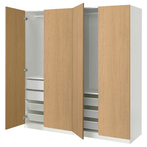 PAX / STORKLINTA Wardrobe combination, white/oak effect, 200x66x201 cm