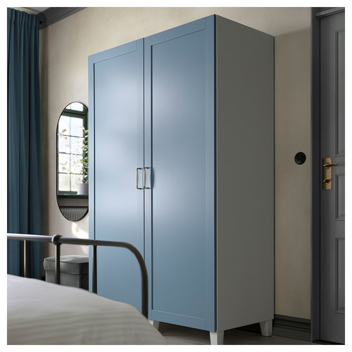 PLATSA Wardrobe with 2 doors, white/Sannidal blue, 120x57x191 cm